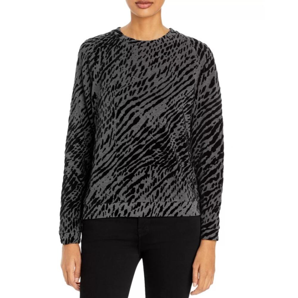 new MAJESTIC FILATURES Paris black velvet burnout zebra print sweater top